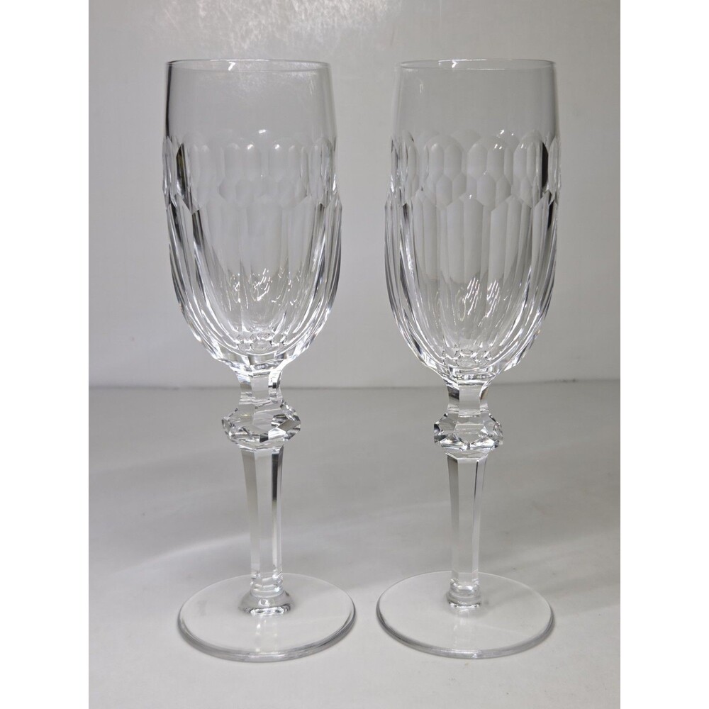 Pair Of Waterford Crystal Curraghmore Fluted Champagne Glasses Set 2 Flutes Cut